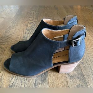 LUCKY BRAND | Black booties -side cutouts, adjustable buckle.Size 9. LPBARIMO
